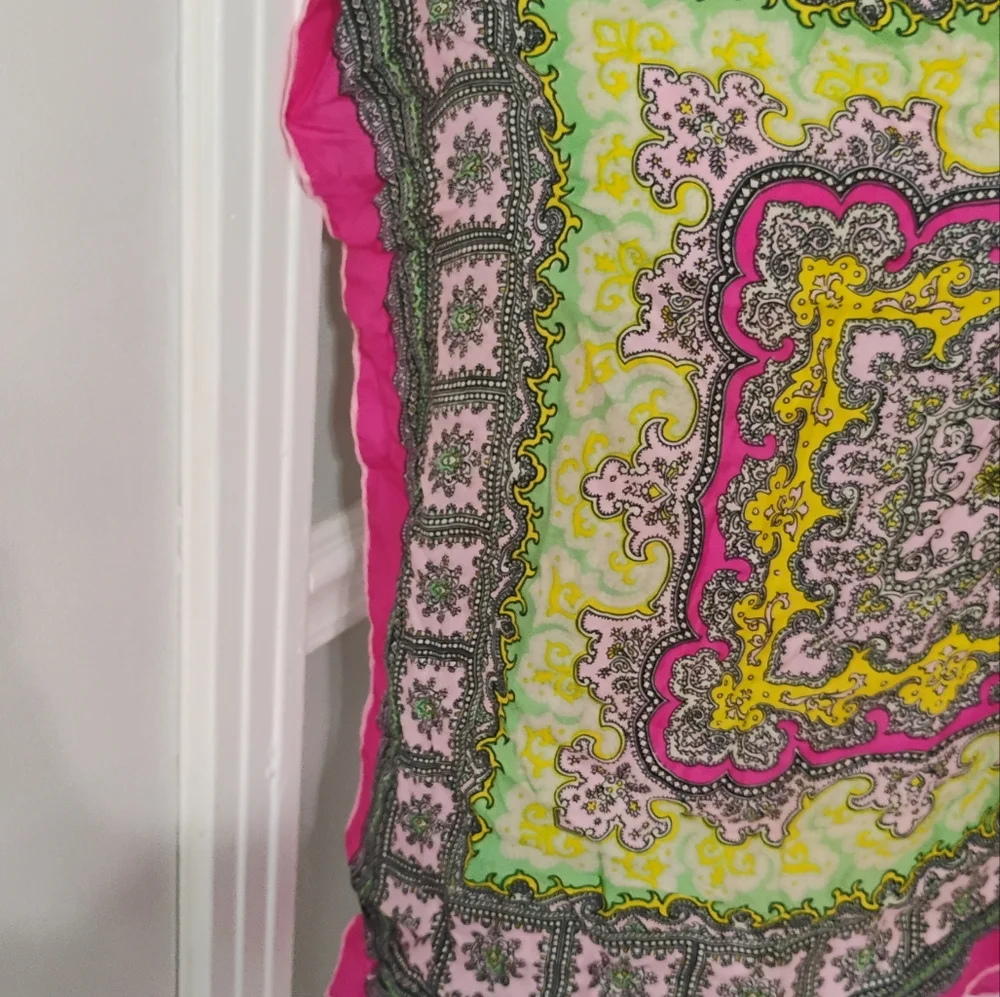 Vintage 1960s 1970s Sally Gee Rayon Silk Blend Colorful Print Scarf